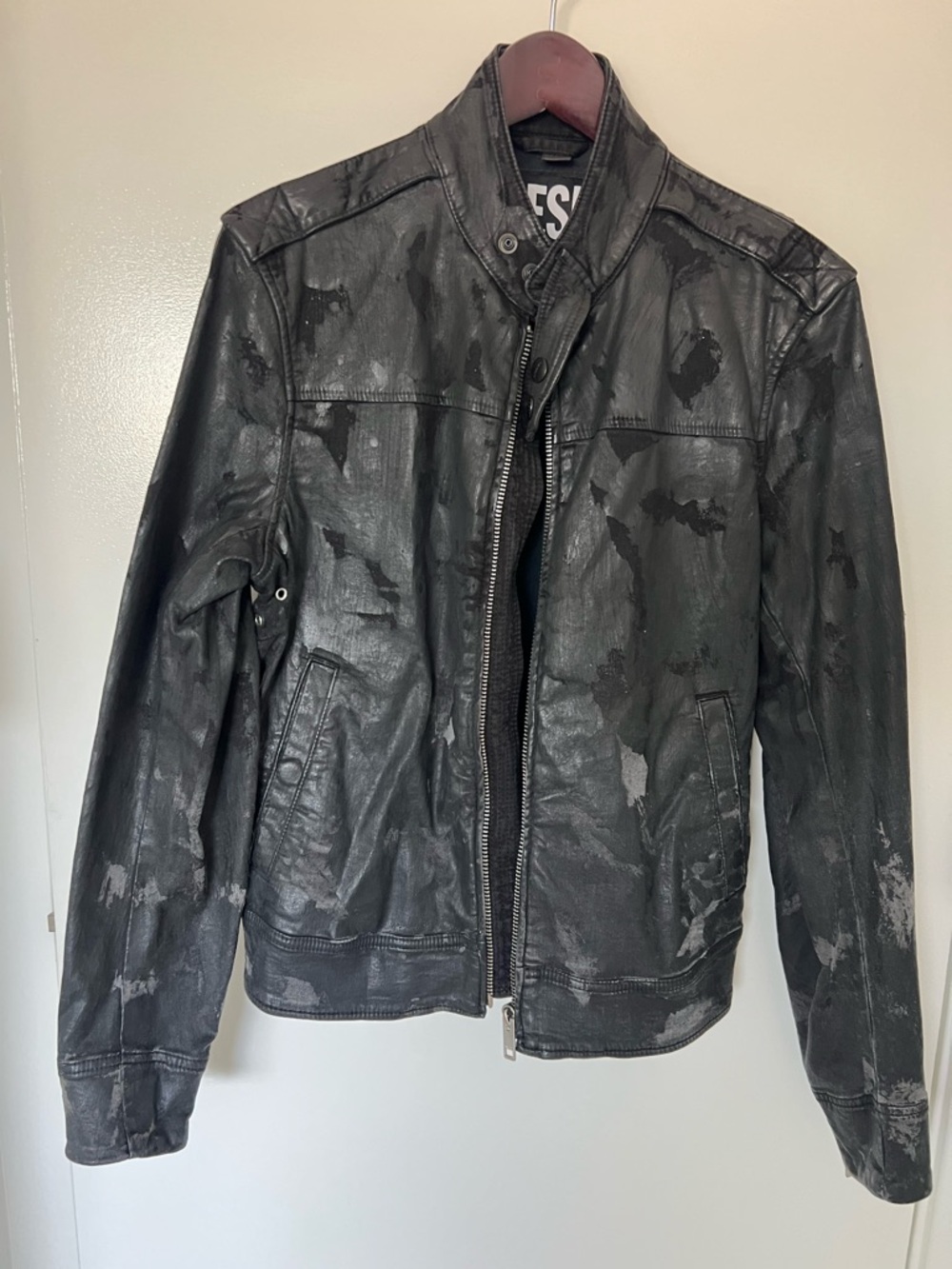 Diesel Men's Distressed Black Moto Jacket Diesel D Jei SP NE Jacket